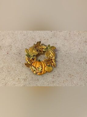 Kenneth Cole Gold and Orange Pumpkin Wreath Brooch